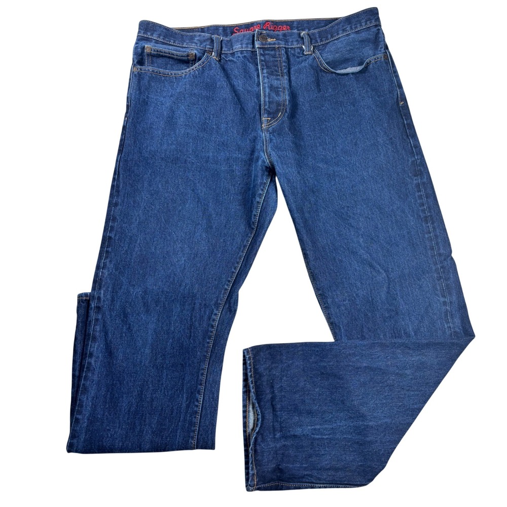 Lands End Square Rigger Selvedge Jeans Mens 38x32 Straight Fit Dark Wash Blue
